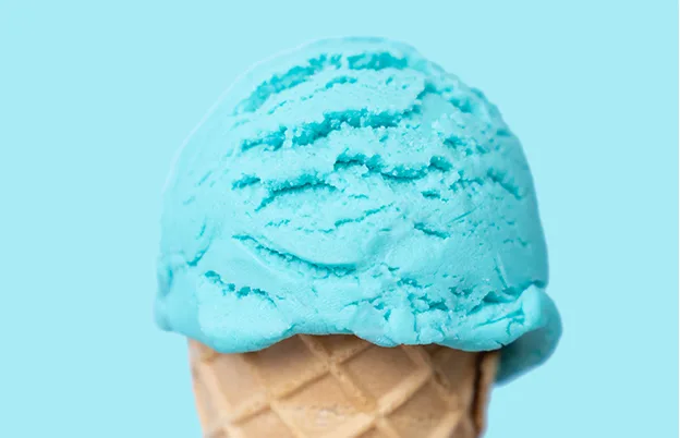 bright blue ice cream in cone