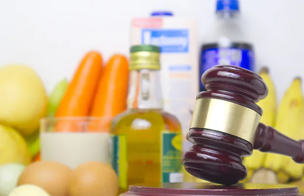 legal gavel and food items
